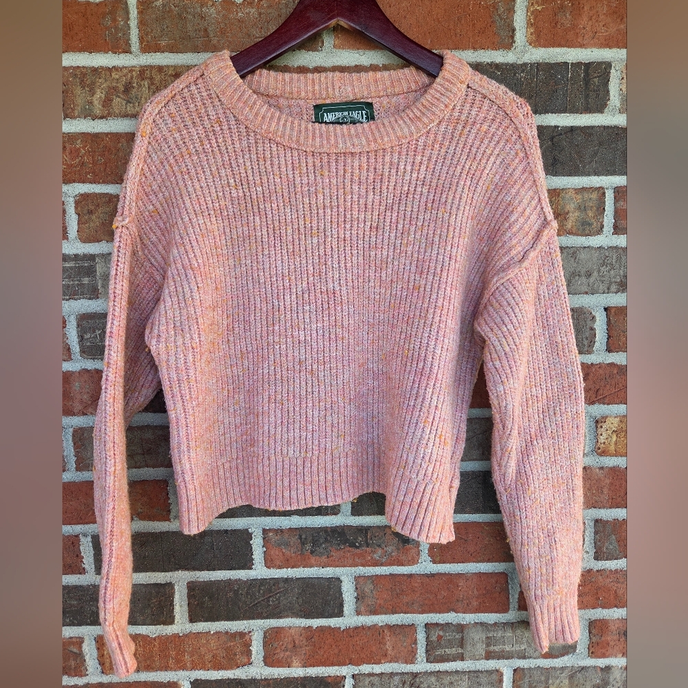 American Eagle Pink Coral Textured Reverse Seam Women's Sweater SIZE M